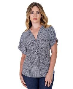 24 �Z�u���R���t�H�[�g ���f�B�[�X �g�b�v�X �V���c V�l�b�N �v�` �v�����g 24seven Comfort Apparel Petite V-Neck Geometric Print Front Kimono Sleeve Top Black Multi �u���b�N