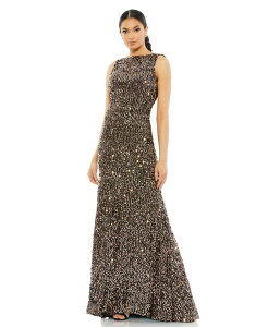 �}�b�N�_�K�� ���f�B�[�X �g�b�v�X �����s�[�X �h���[�v �X�p���R�[�� �m�[�X���[�u Mac Duggal Women's Ieena Sequined Sleeveless Draped Cowl Back Gown Bronze