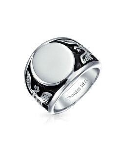 �u�����O ���f�B�[�X �A�N�Z�T���[ T�V���c Bling Jewelry Large Statement Patriotic USA Round American Bald Eagle Signet Ring Oxidized Stainlessteel Silver black �u���b�N