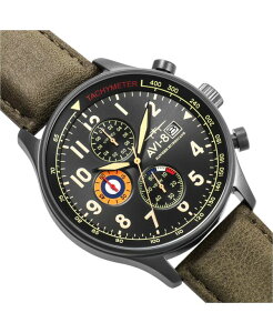 �A���B�G�C�g �����Y �A�N�Z�T���[ �r���v ���U�[ AVI-8 Men's Hawker Hurricane Chronograph Army Green Genuine Leather Strap Watch 42mm Green �O���[��