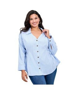 �A�x�j���[ ���f�B�[�X �g�b�v�X �V���c �^�C�f�B�e�[�� AVENUE Women's Ray Stripe Polpin Shirt With Tie Detail Blue white �z���C�g