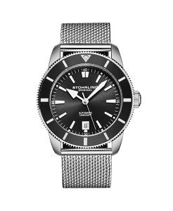 �X�g�D�[�����O �����Y �A�N�Z�T���[ �r���v ���b�V�� Stuhrling Mens Marinier 4079 Automatic 42 mm Dive Watch with Sunray Dial and Mesh Bracelet Black �u���b�N