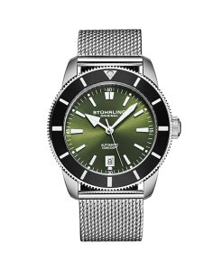 �X�g�D�[�����O �����Y �A�N�Z�T���[ �r���v ���b�V�� Stuhrling Mens Marinier 4079 Automatic 42 mm Dive Watch with Sunray Dial and Mesh Bracelet Green �O���[��