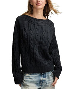 ���b�L�[�u�����h ���f�B�[�X �A�E�^�[ �j�b�g�E�Z�[�^�[ Lucky Brand Women's Boat Neck Cable Sweater Midnight Navy �l�C�r�[