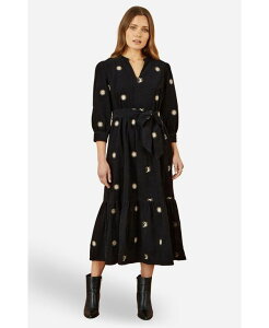 ���~�L�� ���f�B�[�X �g�b�v�X �����s�[�X �~�f�B �V���c Yumi Women's Cosmic Embroidery Cord Midi Shirt Dress Black �u���b�N