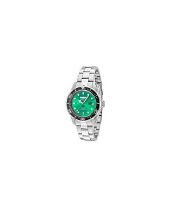 yz CrN^ Y rv ANZT[ Men's 10667 Pro Diver Quartz 3 Hand Green Dial Watch Silver