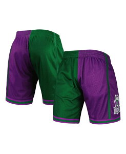�~�b�`�F��&�l�X �����Y �{�g���X �n�[�t�p���c�E�V���[�c �V���[�g�p���c Mitchell & Ness Men's Green/Purple Milwaukee Bucks Hardwood Classics 1996 Split Swingman Shorts Green Purple �O���[��