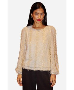 ���~�L�� ���f�B�[�X �g�b�v�X �V���c �X�p���R�[�� Yumi Women's Hanging Sequin Long Sleeve Top Ivory �A�C�{���[