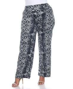 �z���C�g�}�[�N ���f�B�[�X �{�g���X �J�W���A���p���c �v���X�T�C�Y �v�����g White Mark Plusize Printed Palazzo Pants Gray Snake �O���[