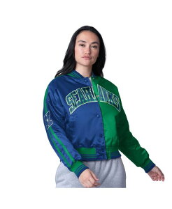 �X�^�[�^�[ ���f�B�[�X �A�E�^�[ �W���P�b�g�E�u���]�� �T�e�� �N���b�v�h Starter Women's College Navy/Neon Green Seattle Seahawks Zone Blitz Cropped Full-Snap Satin Jacket College Navy Neon Green �l�C�r�[