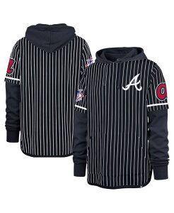 47 �u�����h �����Y �A�E�^�[ �p�[�J�[�E�X�E�F�b�g '47 Brand Men's Navy Atlanta Braves Pinstripe Double Header Pullover Hoodie Navy �l�C�r�[