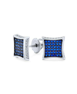 �u�����O ���f�B�[�X �A�N�Z�T���[ �s�A�X�E�C�������O Bling Jewelry Black Blue Cubic Zirconia Micro Pave CZ Square Stud Earringsterling Silver Screw back 9MM Silver blue �u���[