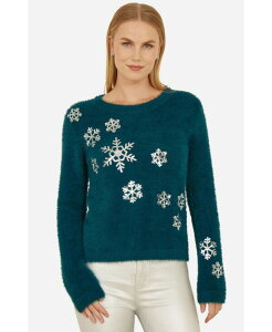 ���~�L�� ���f�B�[�X �A�E�^�[ �j�b�g�E�Z�[�^�[ �X�p���R�[�� Yumi Women'sequin Snowflake Fluffy Sweater Teal �e�B�[��