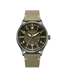 �A���B�G�C�g �����Y �A�N�Z�T���[ �r���v ���U�[ AVI-8 Men's Hawker Hurricane Kent Automatic Gray Leather Strap Watch 43mm Gray �O���[