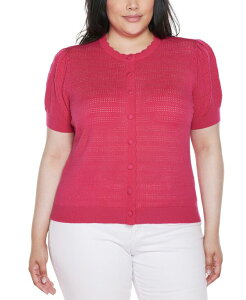 �x���f�B�[�j ���f�B�[�X �A�E�^�[ �j�b�g�E�Z�[�^�[ �v���X�T�C�Y �J�[�f�B�K�� Belldini Plusize Pointelle Scalloped-Placket Cardigan Sweater Pomegranate Punch