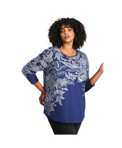 �A�x�j���[ ���f�B�[�X �g�b�v�X �V���c AVENUE Women's Millie 3/4 Sleeve Top Navy paisley border �l�C�r�[
