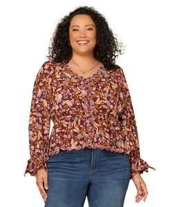 �f���N���V�[ ���f�B�[�X �g�b�v�X �V���c �v���X�T�C�Y �v�����g ���� Democracy Plusize Printed Long-Sleeve Topickled Beet Multi �}���`�J���[