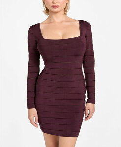 �Q�X ���f�B�[�X �g�b�v�X �����s�[�X �V�A�[ ���� GUESS Women's Long-Sleeve Sheer Mix Bandage Leti Dress Regal Plum �v����