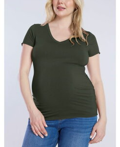 �}�U�[�t�b�h�}�^�j�e�B�[ ���f�B�[�X �g�b�v�X �V���c V�l�b�N �M���U�[ Motherhood Maternity V-Neck Side-Ruched Short Sleeve Tee - Motherhoodeep depths