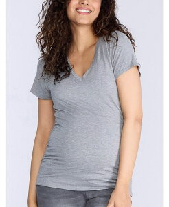 �}�U�[�t�b�h�}�^�j�e�B�[ ���f�B�[�X �g�b�v�X �V���c V�l�b�N �M���U�[ Motherhood Maternity V-Neck Side-Ruched Short Sleeve Tee - Motherhood Heather grey �O���[