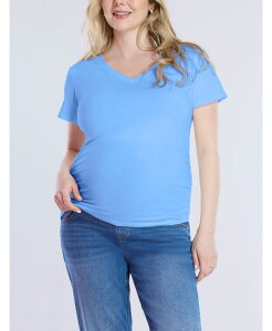 �}�U�[�t�b�h�}�^�j�e�B�[ ���f�B�[�X �g�b�v�X �V���c V�l�b�N �M���U�[ Motherhood Maternity V-Neck Side-Ruched Short Sleeve Tee - Motherhood Provence