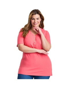 �A�x�j���[ ���f�B�[�X �g�b�v�X �V���c AVENUE Women'short Sleeve Henley Tunic Top Sweet coral �R�[����