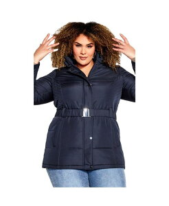 �A�x�j���[ ���f�B�[�X �A�E�^�[ �W���P�b�g�E�u���]�� �v���X�T�C�Y �R�[�g AVENUE Women's Plusize Belted Hood Puffer Coat Navy �l�C�r�[