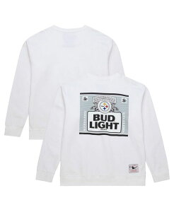 �~�b�`�F��&�l�X ���f�B�[�X �A�E�^�[ �p�[�J�[�E�X�E�F�b�g T�V���c Mitchell & Ness x Bud Light Men's White Pittsburgh Steelers The Crest Pullover Sweatshirt White �z���C�g