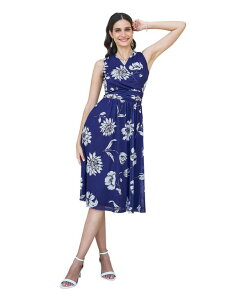 ���~�L�� ���f�B�[�X �g�b�v�X �����s�[�X �t�����[�� �v�����g ���b�V�� �t�����[ Yumi Women's Floral Print Stretch Mesh Dress Navy �l�C�r�[