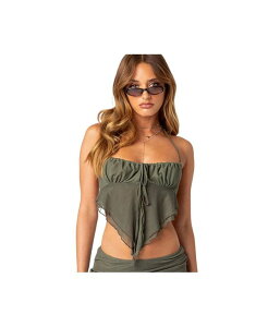 �A�f�B�N�e�b�h ���f�B�[�X �g�b�v�X �V���c �t���� ���b�V�� Edikted Ariyah Open Tie Back Ruffle Mesh Top Olive �I���[�u