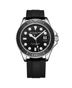 �X�g�D�[�����O ���f�B�[�X �A�N�Z�T���[ �r���v Stuhrling Depthmaster 4072 Men s Quartz Diver Watch 42mm Black Dial Silicone Strap Rotating Bezel Date 100M Wateresistant No Color �u���b�N