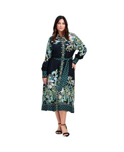 �A�x�j���[ ���f�B�[�X �g�b�v�X �����s�[�X �v���X�T�C�Y �V���c AVENUE Women's Plusize La Luna Shirtdress Green placement �O���[��