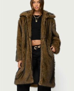 �A�f�B�N�e�b�h ���f�B�[�X �A�E�^�[ �W���P�b�g�E�u���]�� �R�[�g �}�L�V Edikted Women'saphira Oversized Faux Fur Maxi Coat Brown �u���E��