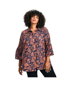 �A�x�j���[ ���f�B�[�X �g�b�v�X �V���c �t������ �t���� AVENUE Women's Marianne Ruffle Hem Shirt Whimsy floral