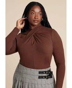 �G���N�C ���f�B�[�X �g�b�v�X �V���c �h���[�v���X�T�C�Y ELOQUII Women's Plusize Keyhole Twist Drape Top Chicory coffee �R�[�q�[