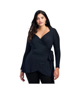 �A�x�j���[ ���f�B�[�X �g�b�v�X �V���c AVENUE Women's Glamour Sparkle Wrap Top Midnight