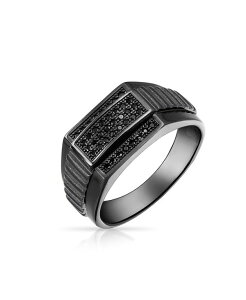 �u�����O ���f�B�[�X �A�N�Z�T���[ Bling Jewelry Geometric Micro Rectangle Black CZ Cubic Zirconia Statement Ring Sterling Silver Signet Championship Ring Black �u���b�N