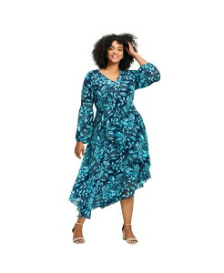 �A�x�j���[ ���f�B�[�X �g�b�v�X �����s�[�X �V�t�H�� �v���X�T�C�Y AVENUE Women's Plusizendless Love Chiffon Dress Blue floral �u���[