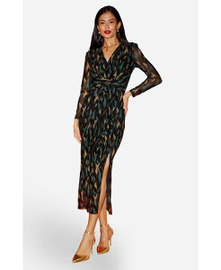 ���~�L�� ���f�B�[�X �g�b�v�X �����s�[�X ���b�V�� �~�f�B �g�[�� Yumi Women's Metallic Sparkle Mesh Wrap Midi Dress Black �u���b�N