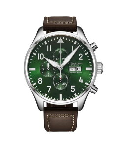 �X�g�D�[�����O ���f�B�[�X �A�N�Z�T���[ �r���v ���U�[ Stuhrling Navigator 4075 Men s 43mm Green Sunray Dial Brown Leather Strap Chronograph Quartz Watch Green �O���[��