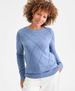 �X�^�C���A���h�R�[ ���f�B�[�X �A�E�^�[ �j�b�g�E�Z�[�^�[ Style & Co Women's Pointelle Boat-Neck Sweater Militia Blue �u���[