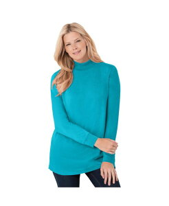 �E�[�}�� �E�B�Y�C�� ���f�B�[�X �g�b�v�X �V���c ���b�N�l�b�N �v���X�T�C�Y ���� Woman Within Women's Plusize Perfect Long-Sleeve Mockneck Tee Pretty turquoise �^�[�R�C�Y