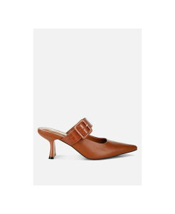 �����h�����O ���f�B�[�X �V���[�Y �T���_�� �q�[�� London Rag Shein Star Slim Block Heel Mules Tan �^��