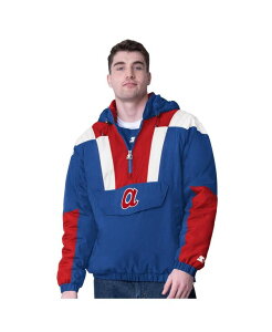 �X�^�[�^�[ �����Y �A�E�^�[ �W���P�b�g�E�u���]�� Starter Men's Royal Atlanta Braves Cooperstown Collection Charger Half-Zip Jacket Royal