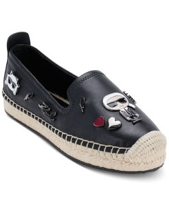 �J�[�� ���K�[�t�F���h ���f�B�[�X �V���[�Y �p���v�X KARLAGERFELD PARIS Women's Michaela Embellished Slip-On Espadrille Flats Black �u���b�N