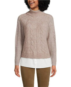 �����Y�G���h ���f�B�[�X �A�E�^�[ �j�b�g�E�Z�[�^�[�g���l�b�N �V���c Lands' End Women's Cable Turtleneck with Mock Shirt Detail Sweater Oatmeal marl �}�[��