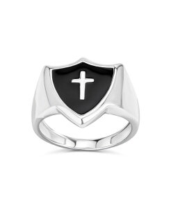 �u�����O ���f�B�[�X �A�N�Z�T���[ Bling Jewelry Religious Christian Shield Crossignet Ring Natural Black Onyx Inlay Sterling Silver �V���o�[