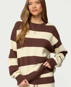 �A�f�B�N�e�b�h ���f�B�[�X �A�E�^�[ �j�b�g�E�Z�[�^�[ Edikted Women's Riley Oversized Striped Sweater Brown-and-beige �u���E��