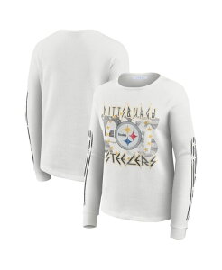 �E�F�A �o�C �G���� �A���h���[�Y ���f�B�[�X �g�b�v�X T�V���c ���� �O���t�B�b�N WEAR by Erin Andrews Women's White Pittsburgh Steelers Graphic Waffle Long-Sleeve T-Shirt White �z���C�g