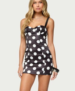 �A�f�B�N�e�b�h ���f�B�[�X �g�b�v�X �����s�[�X �h�b�g�� �h�b�g �~�j �T�e�� Edikted Women's Polka Dot Cupped Satin Effect Mini Dress Black-and-white �z���C�g